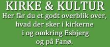 Grønt banner med titlen "KIRKE & KULTUR" og dansk tekst.