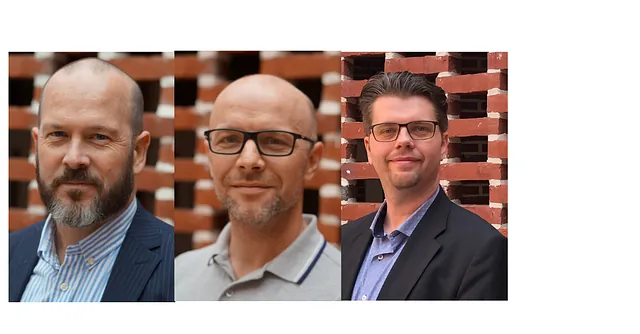 Collage af fire portrætter: tre mænd og en kvinde.